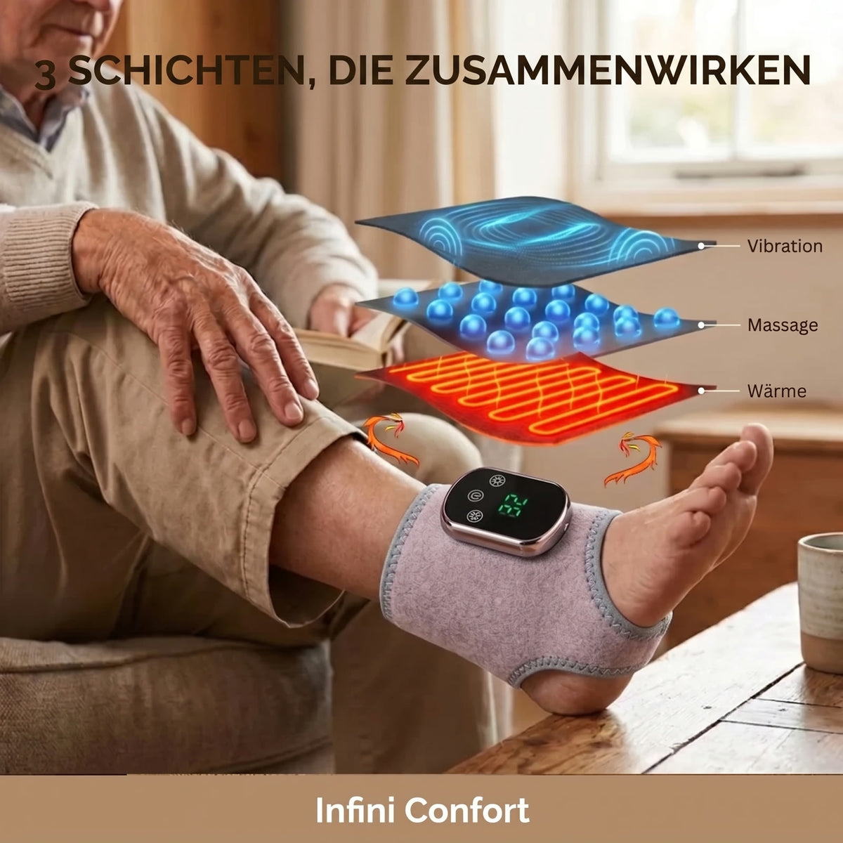 3 Schichten: Vibration, Massage, Wärme